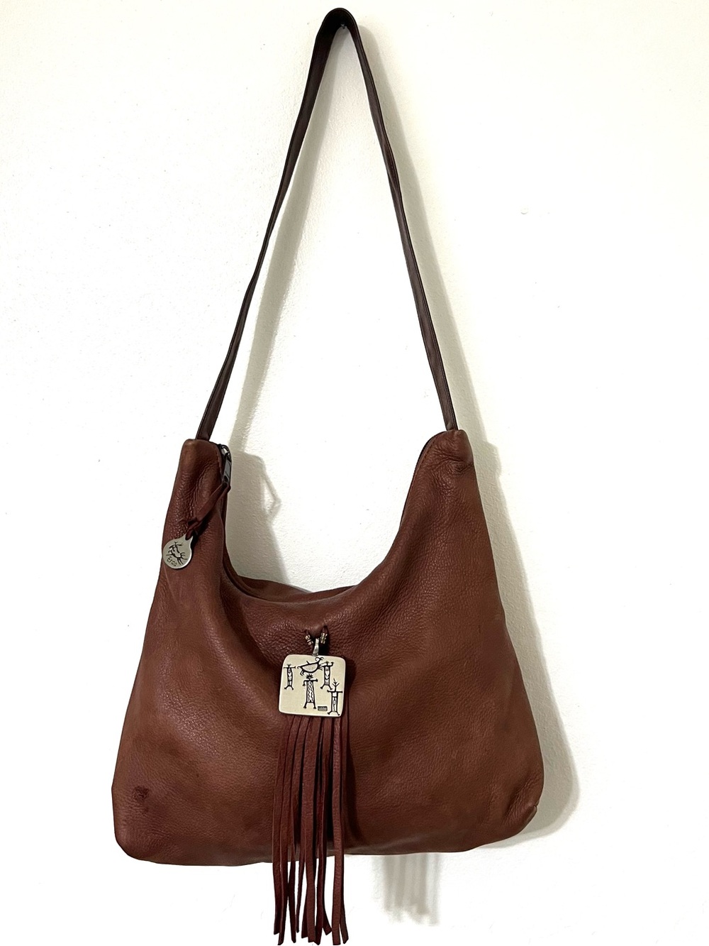 Erda Vintage Leather Brown Western Tasseled Fringe Shoulder Bag